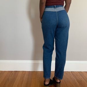 Vintage Petite High Waist Two-Tone Tapered Jeans